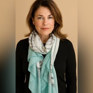 Lightweight seafoam green and grey Italian Riviera scarf 70" length